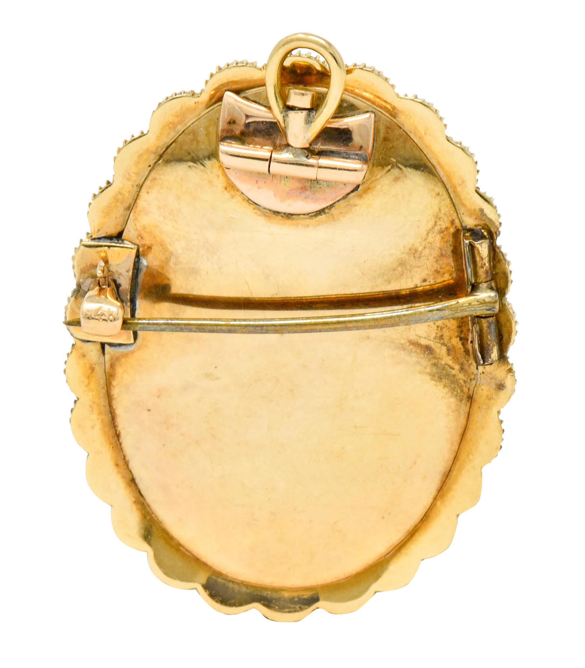 Victorian Amethyst Pearl 14 Karat Gold Cameo Cluster Pendant Brooch 1