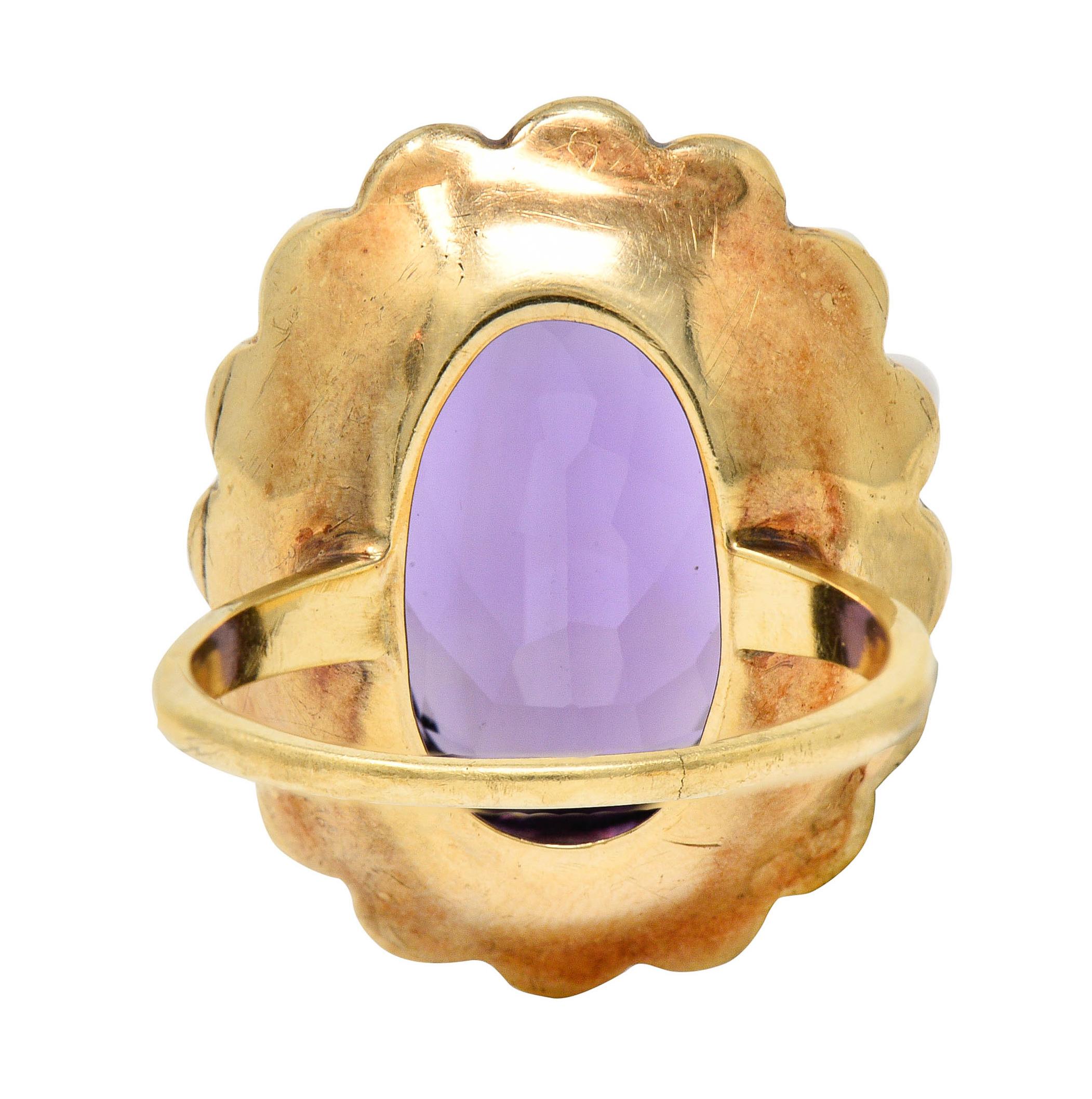 Victorian Amethyst Pearl 14 Karat Gold Cluster Ring, Circa 1900 In Excellent Condition In Philadelphia, PA