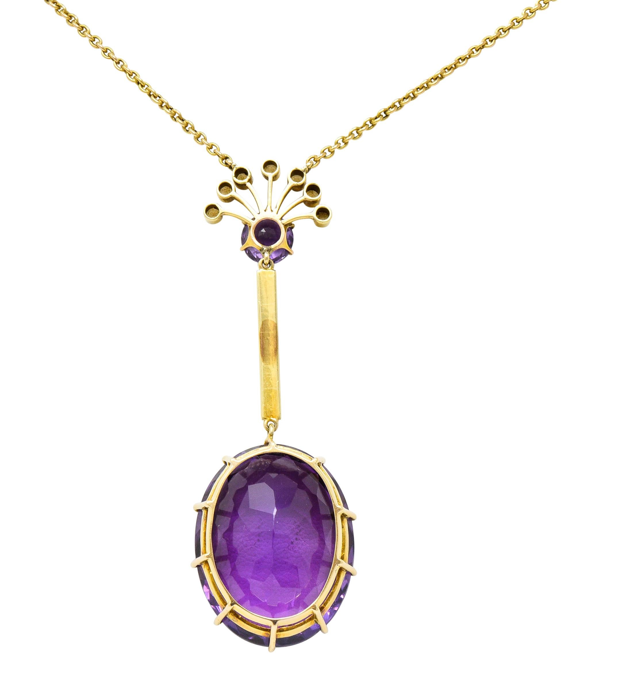 Victorian Amethyst Pearl 18 Karat Gold Drop Necklace In Excellent Condition In Philadelphia, PA