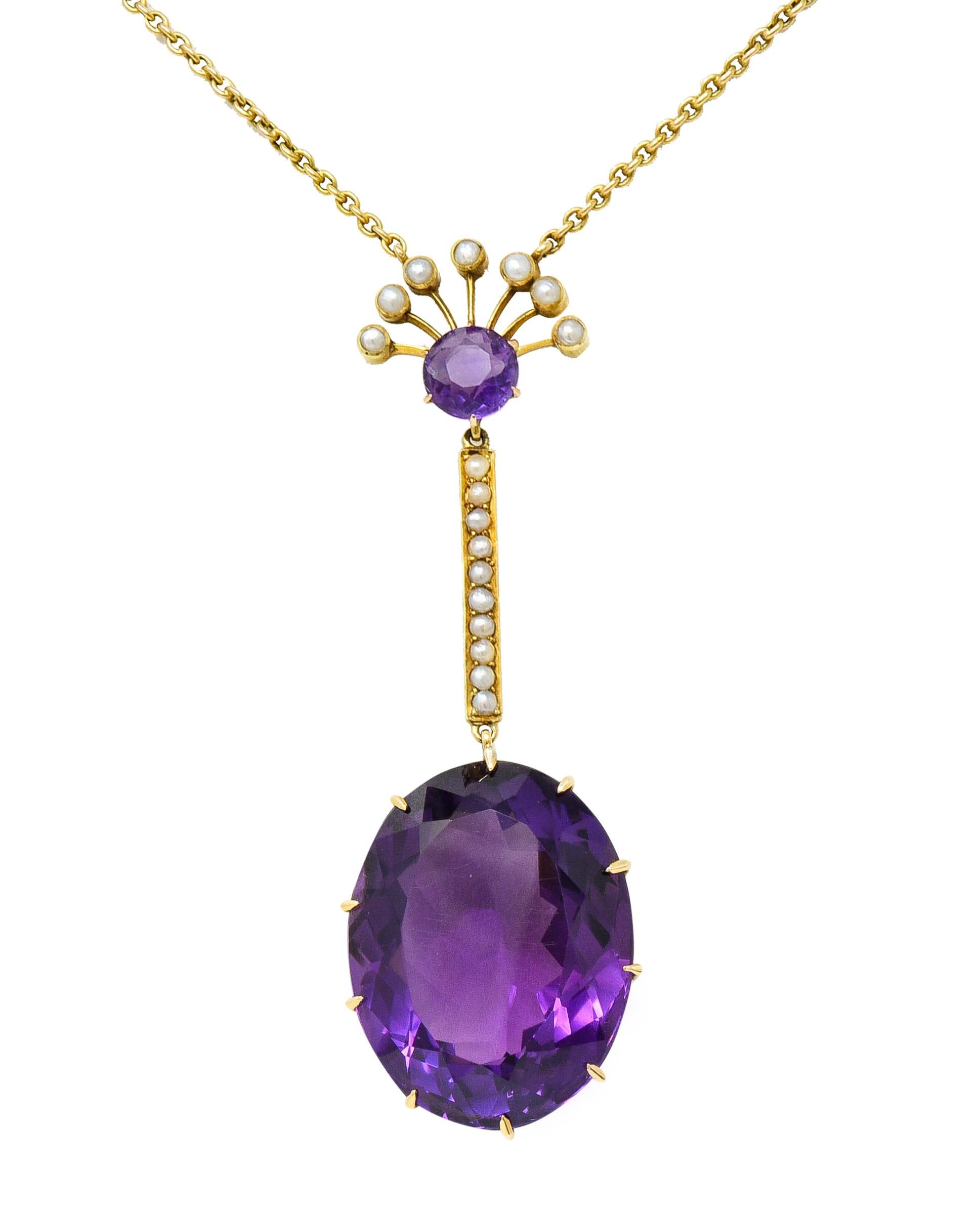 Victorian Amethyst Pearl 18 Karat Gold Drop Necklace 1