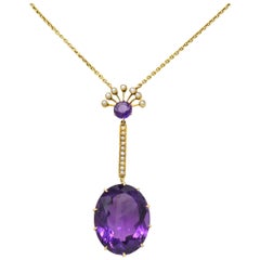 Victorian Amethyst Pearl 18 Karat Gold Drop Necklace