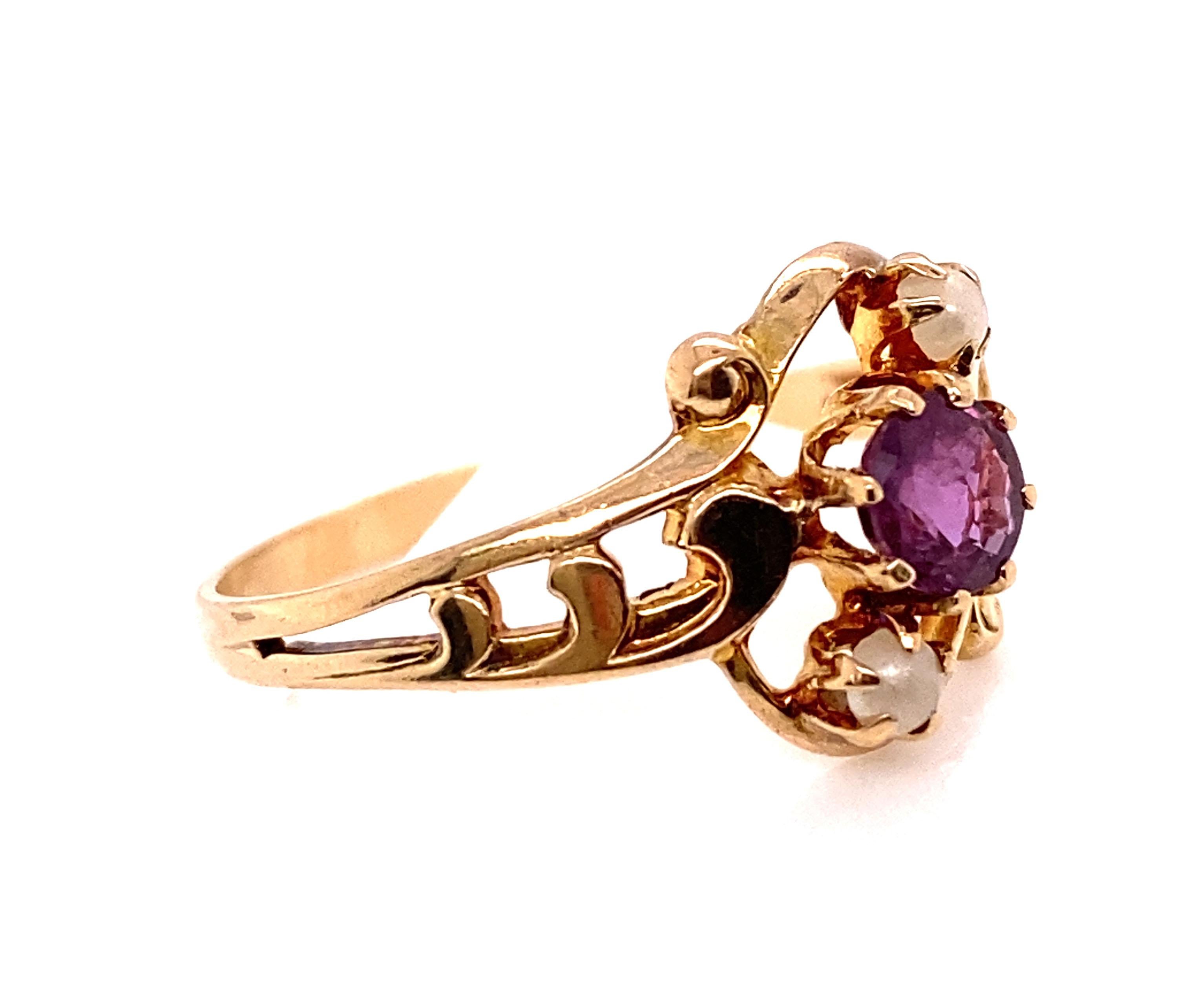 Victorian Amethyst Ring with Pearls .40ct Original 1860's -1890's Antique 14K In Good Condition In Dearborn, MI