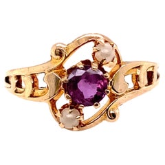 Victorian Amethyst Pearl Cocktail Ring .40ct Vintage Antique 14K Yellow Gold