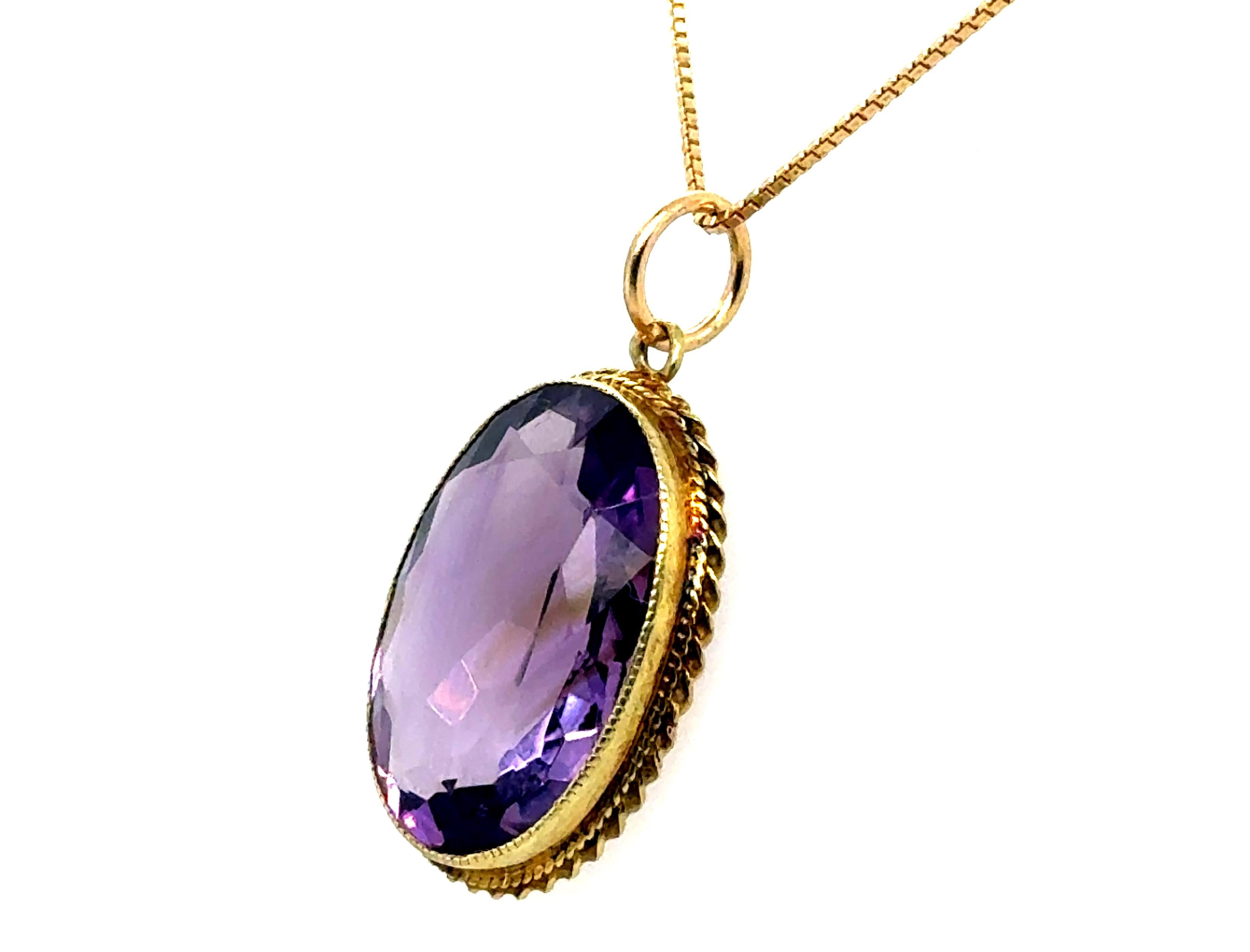Women's Victorian Amethyst Pendant 20ct Oval Cut 14K Yellow Gold Antique Original