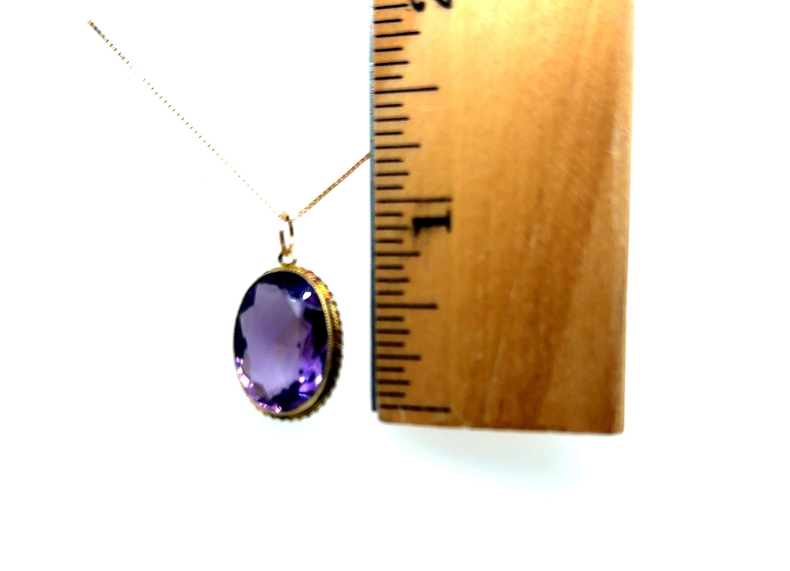 Victorian Amethyst Pendant 20ct Oval Cut 14K Yellow Gold Antique Original 1