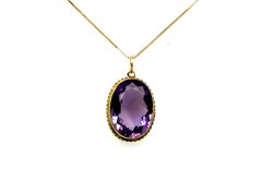 Victorian Amethyst Pendant 20ct Oval Cut 14K Yellow Gold Antique Original