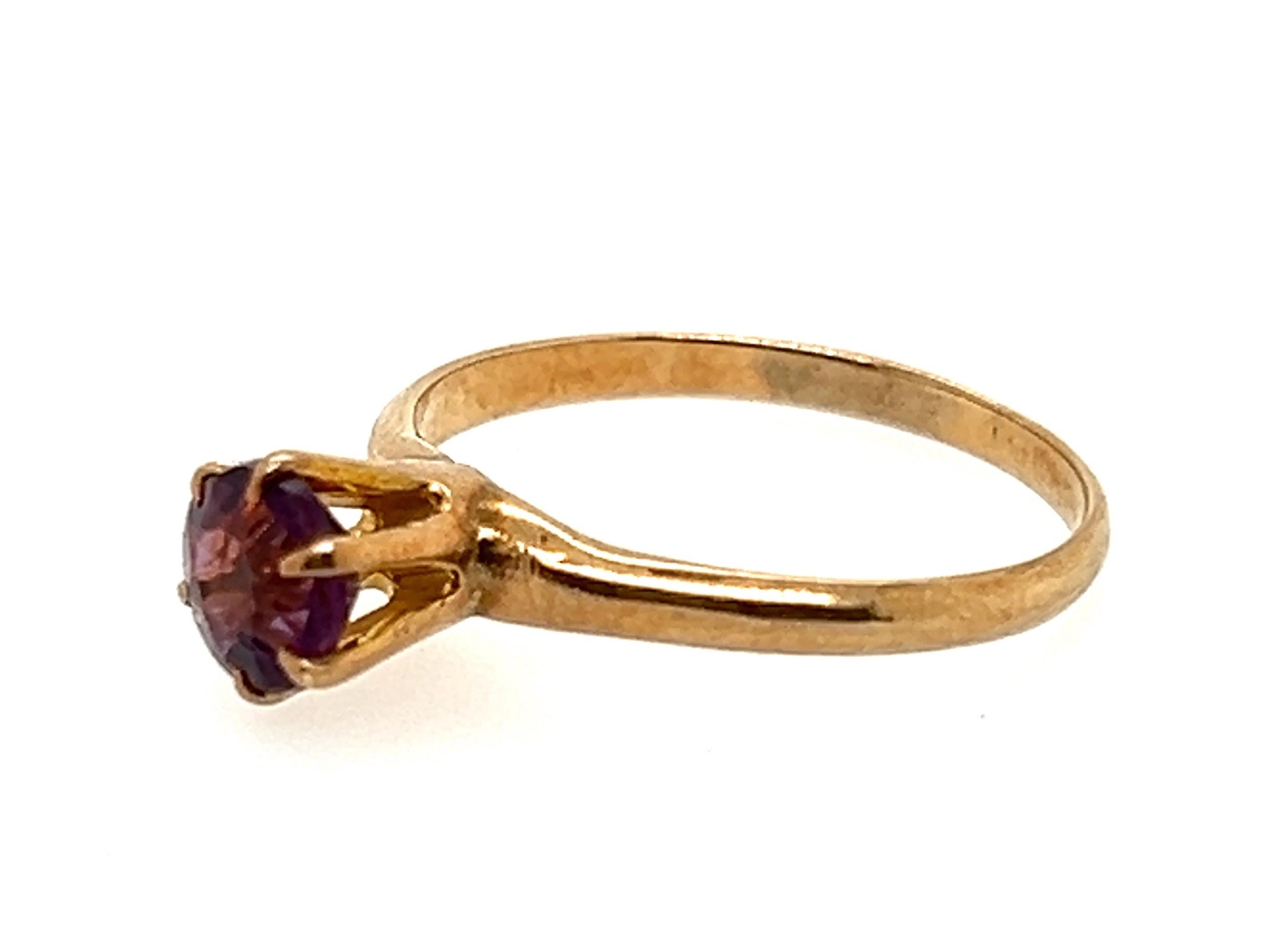 Round Cut Victorian Amethyst Ring .90ct Round Solitaire Original 1880s-1890s Antique