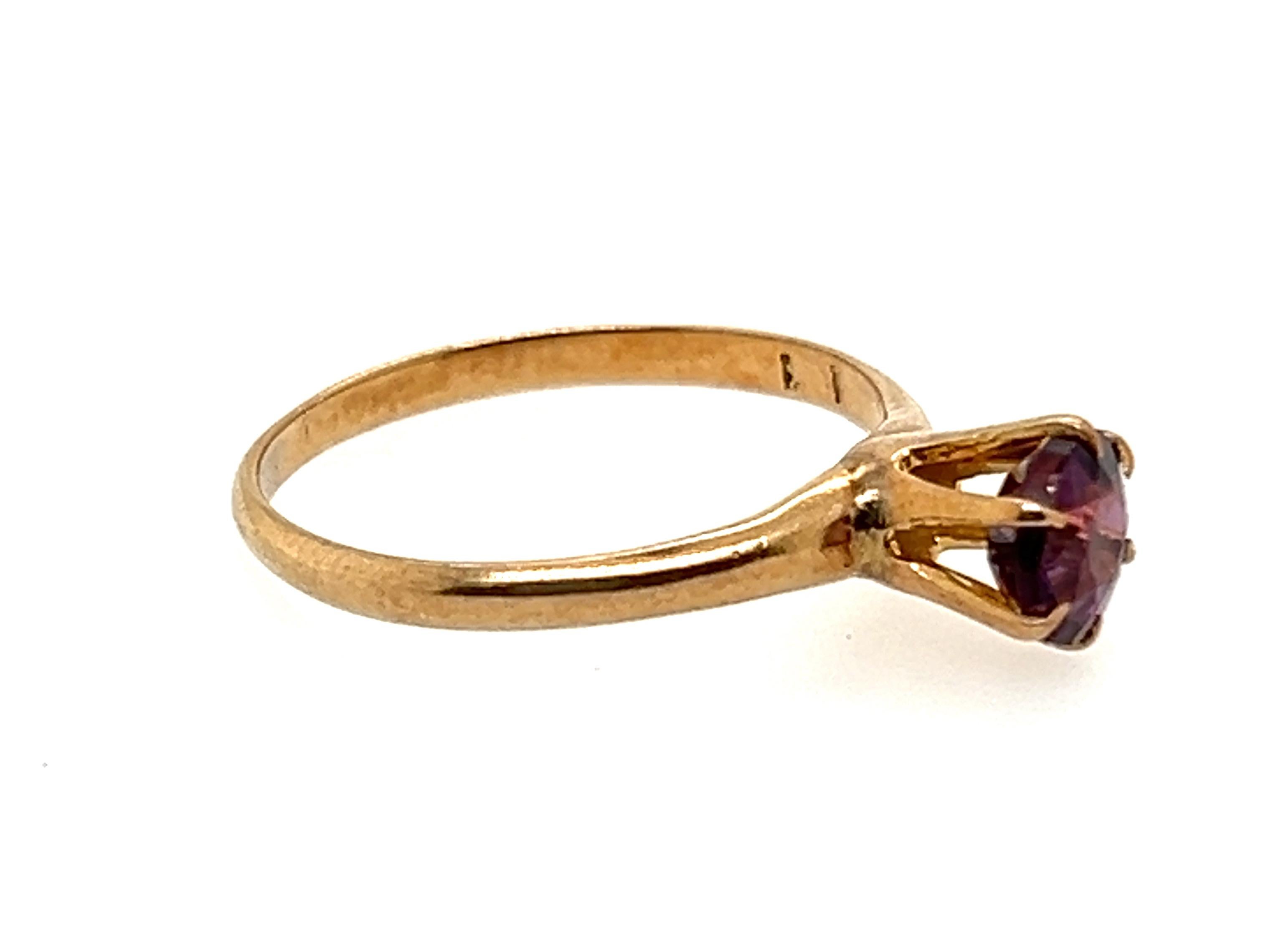 Victorian Amethyst Ring .90ct Round Solitaire Original 1880s-1890s Antique In Excellent Condition In Dearborn, MI