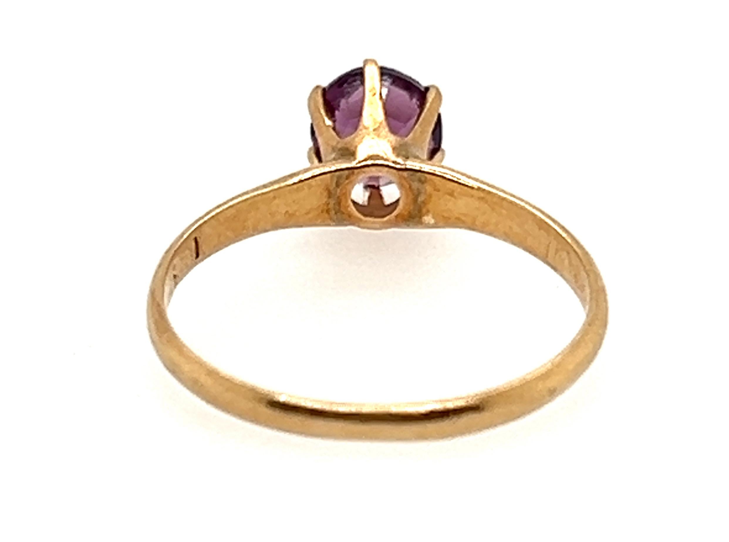 Women's Victorian Amethyst Ring .90ct Round Solitaire Original 1880s-1890s Antique