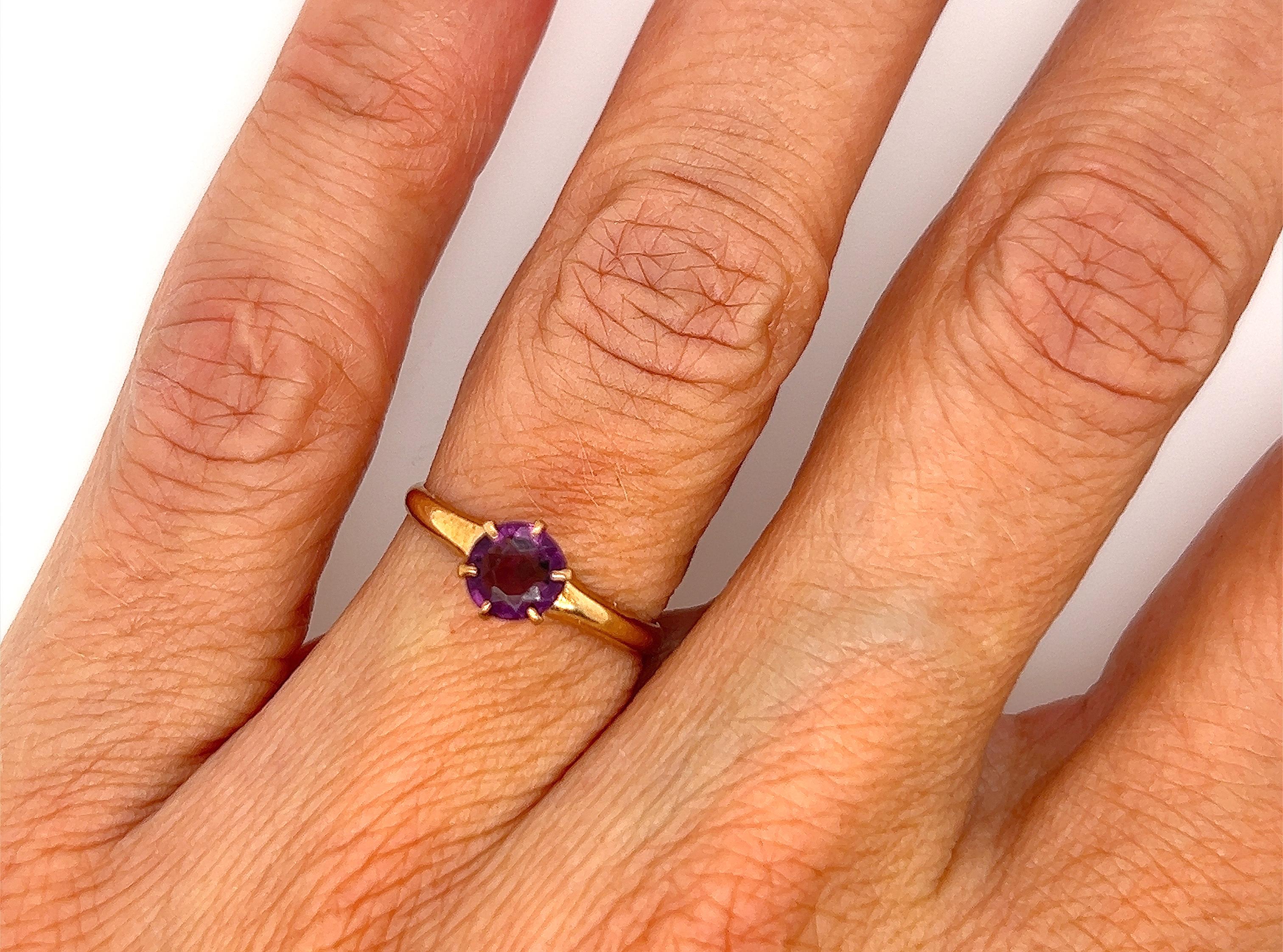 Victorian Amethyst Ring .90ct Round Solitaire Original 1880s-1890s Antique 1