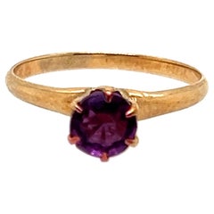 Victorian Amethyst Ring .90ct Round Solitaire Original 1880s-1890s Antique