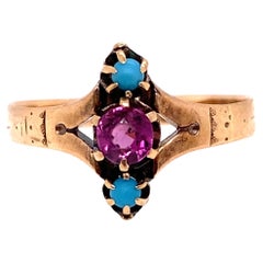 Victorian Amethyst Ring with Turquoise .28 Carat Vintage Antique 14K