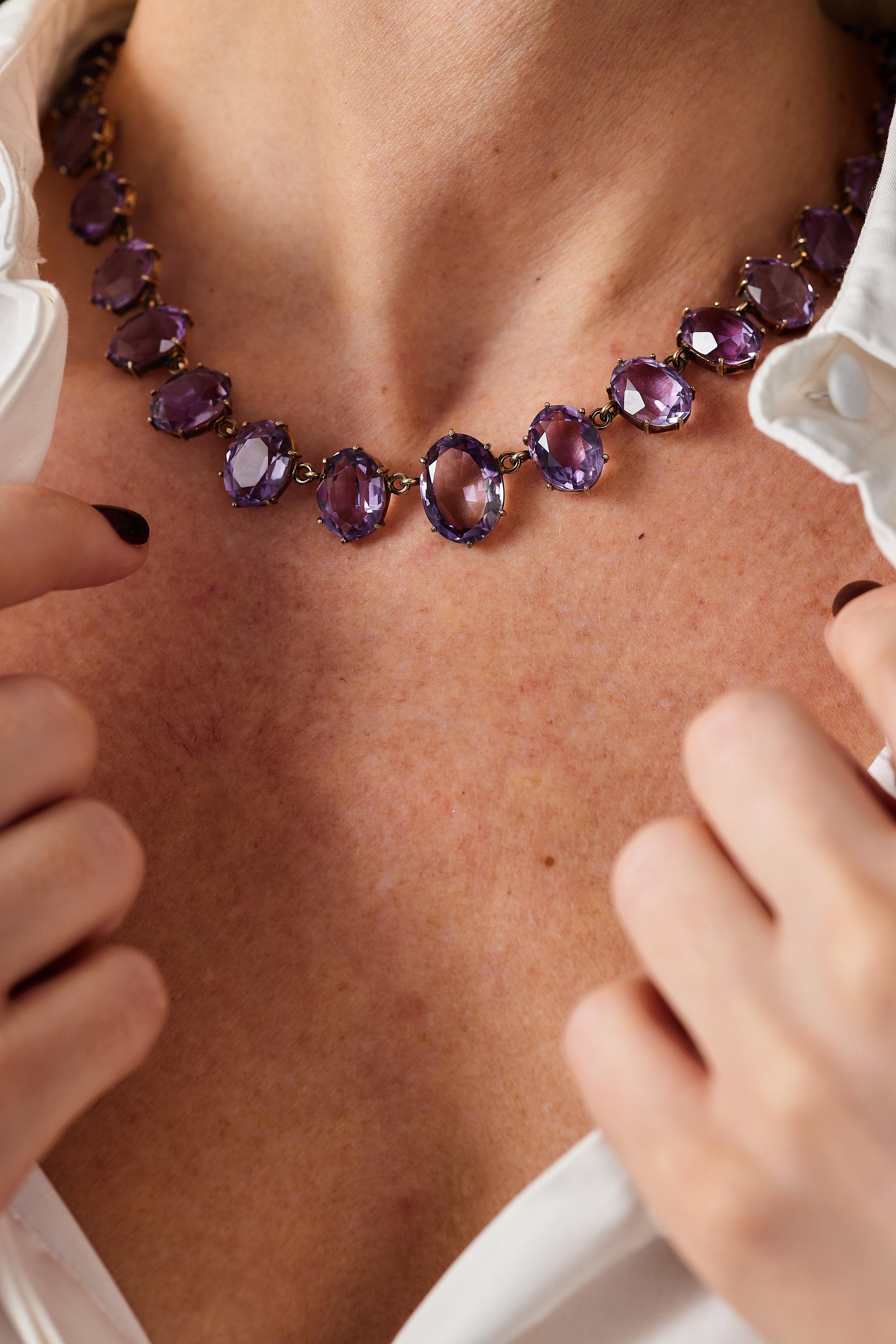 Vittoriano Collana e bracciale vittoriani in ametista rivière, fine XIX secolo in vendita