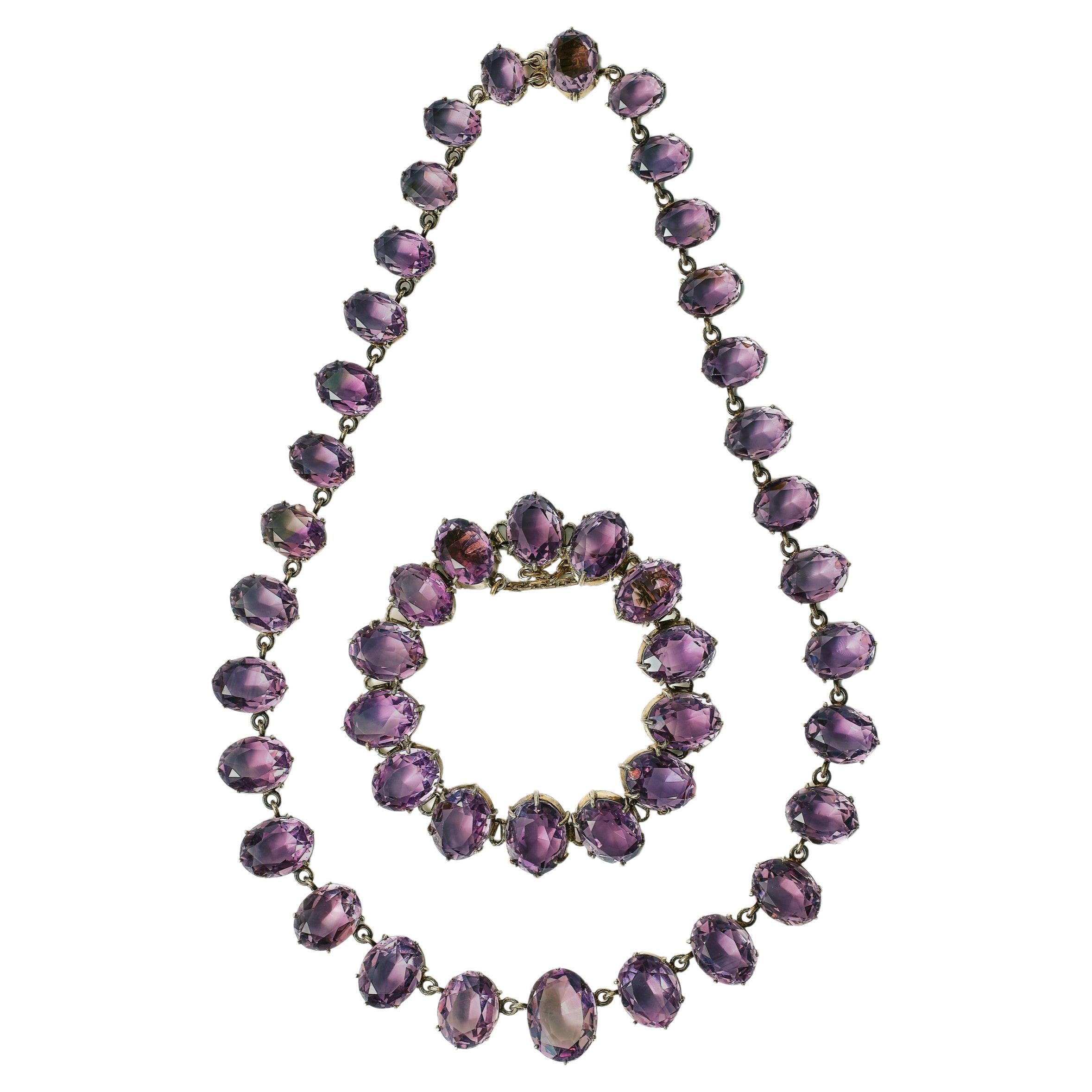 Victorian amethyst rivière necklace and bracelet, late 19th century