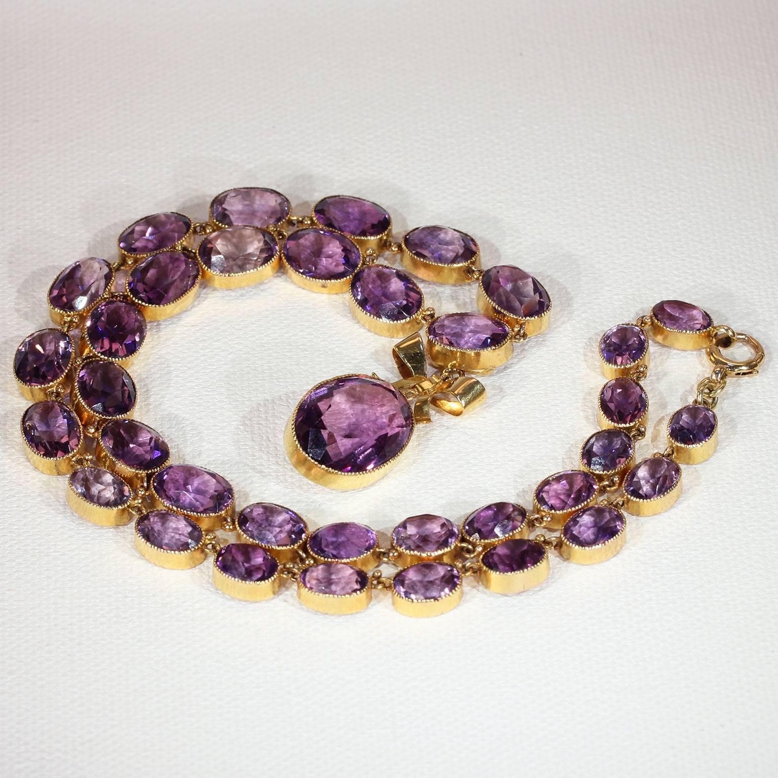 Victorian Amethyst Riviere Necklace Bow Drop In Excellent Condition For Sale In Middleton, WI