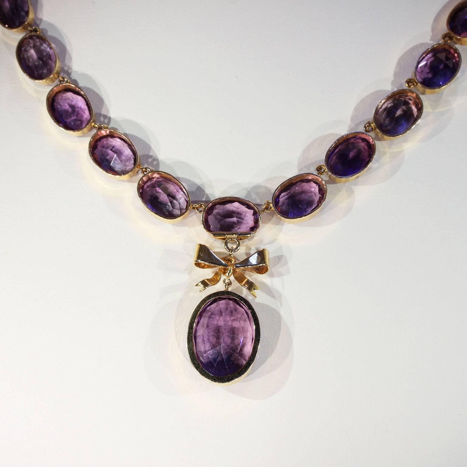 Victorian Amethyst Riviere Necklace Bow Drop For Sale 1