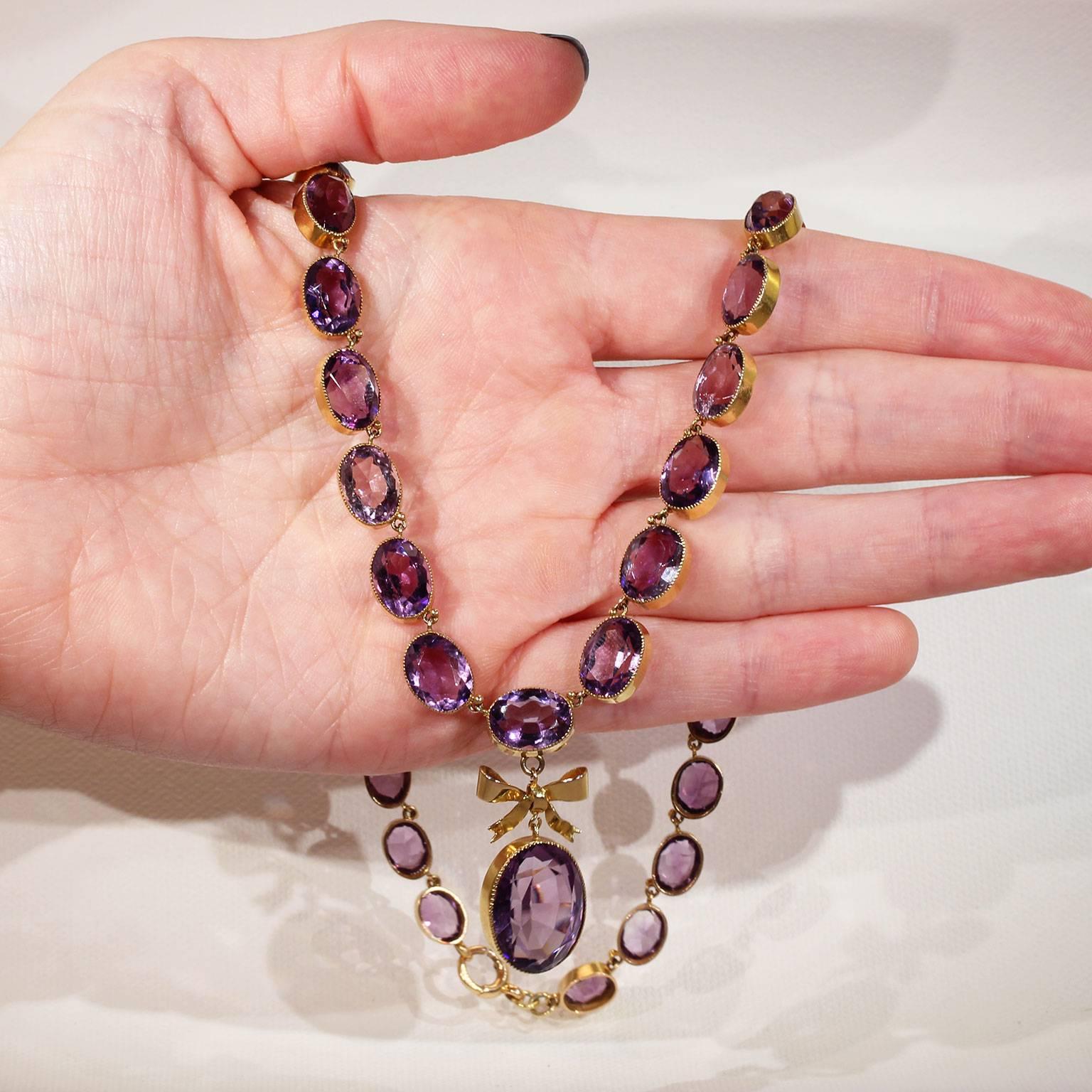 Victorian Amethyst Riviere Necklace Bow Drop For Sale 2
