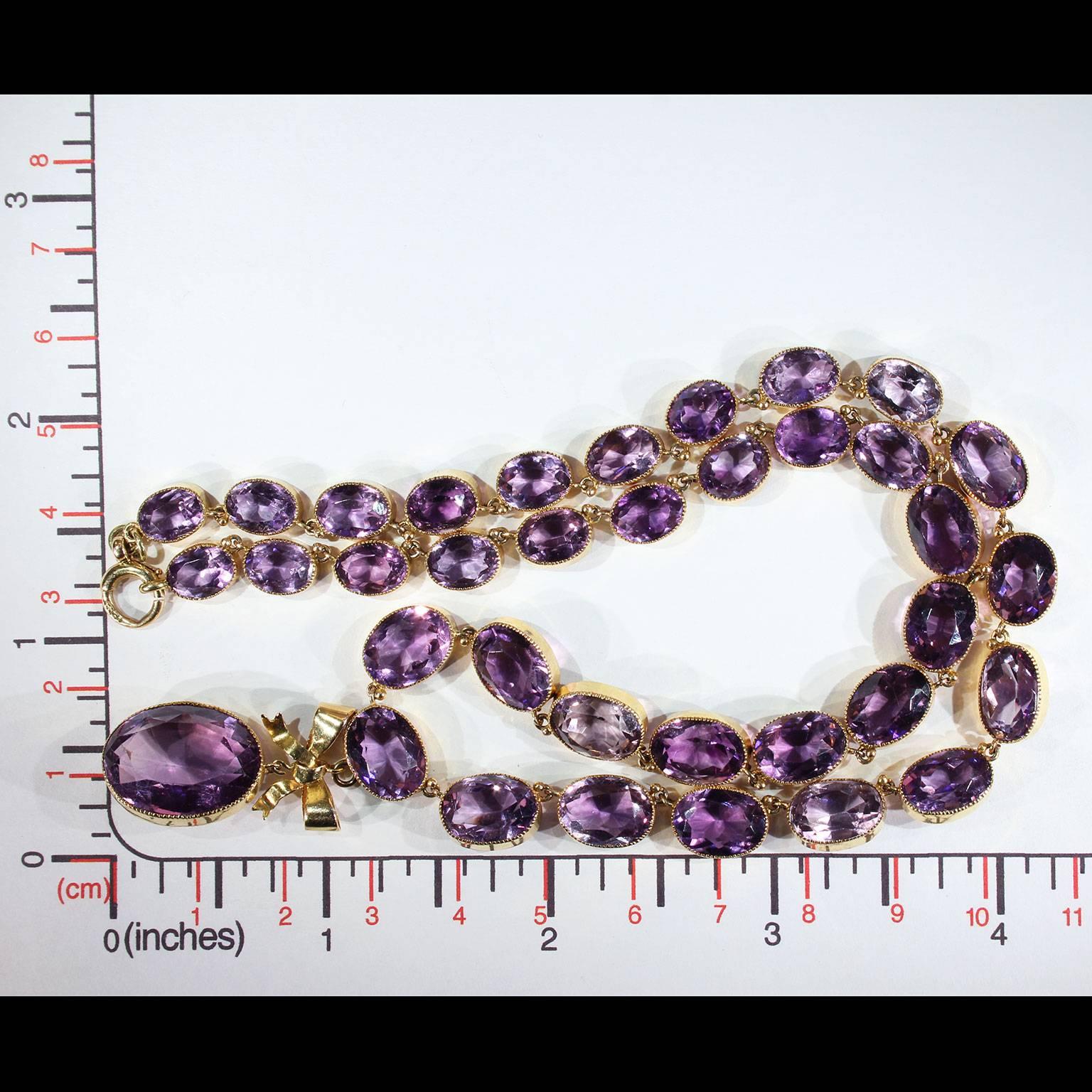 Victorian Amethyst Riviere Necklace Bow Drop For Sale 3