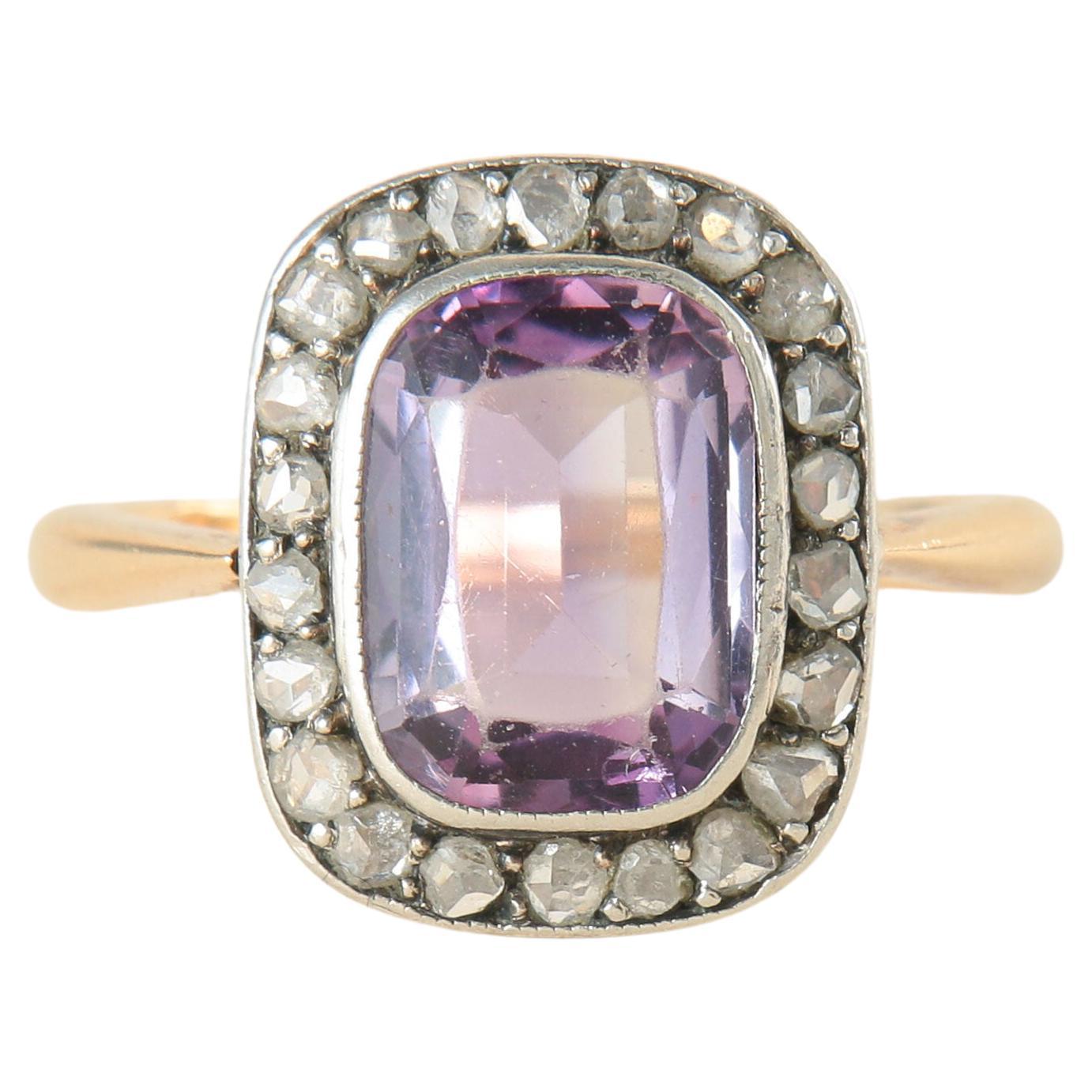 Victorian Amethyst Rose-Cut Diamond Ring, 18 Karat Yellow Gold and Silver For Sale
