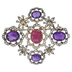 Victorian Amethyst, Ruby and Old Cut Diamond Brooch