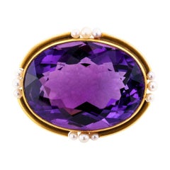 Victorian Amethyst Seed Pearl Gold Brooch