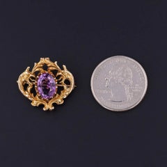 Victorian Amethyst Watch Pin of 12k Gold, Circa 1900