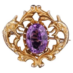 Victorian Amethyst Watch Pin of 12k Gold, Circa 1900