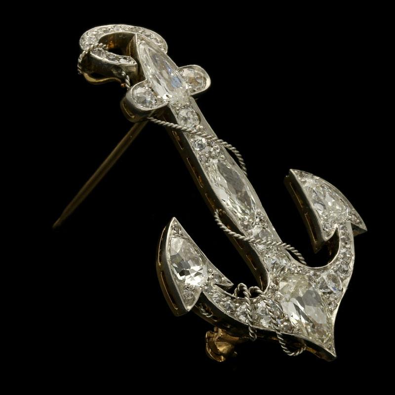 Pear Cut Victorian Anchor Old-Cut Diamond Set Brooch or Pendant