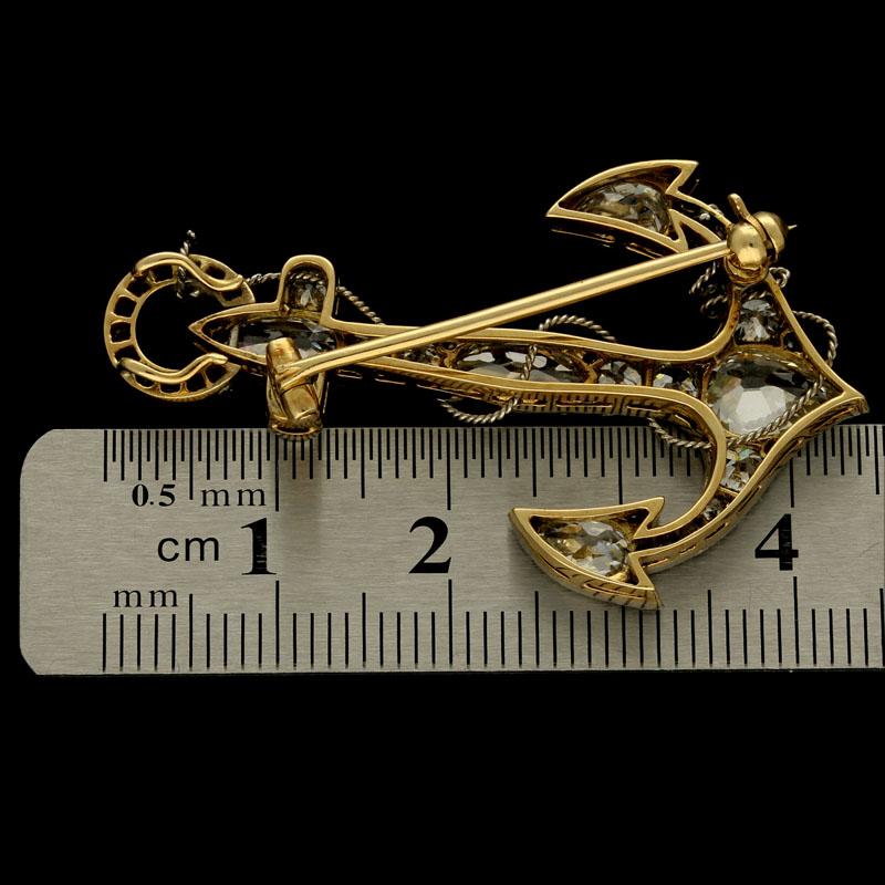 Women's or Men's Victorian Anchor Old-Cut Diamond Set Brooch or Pendant