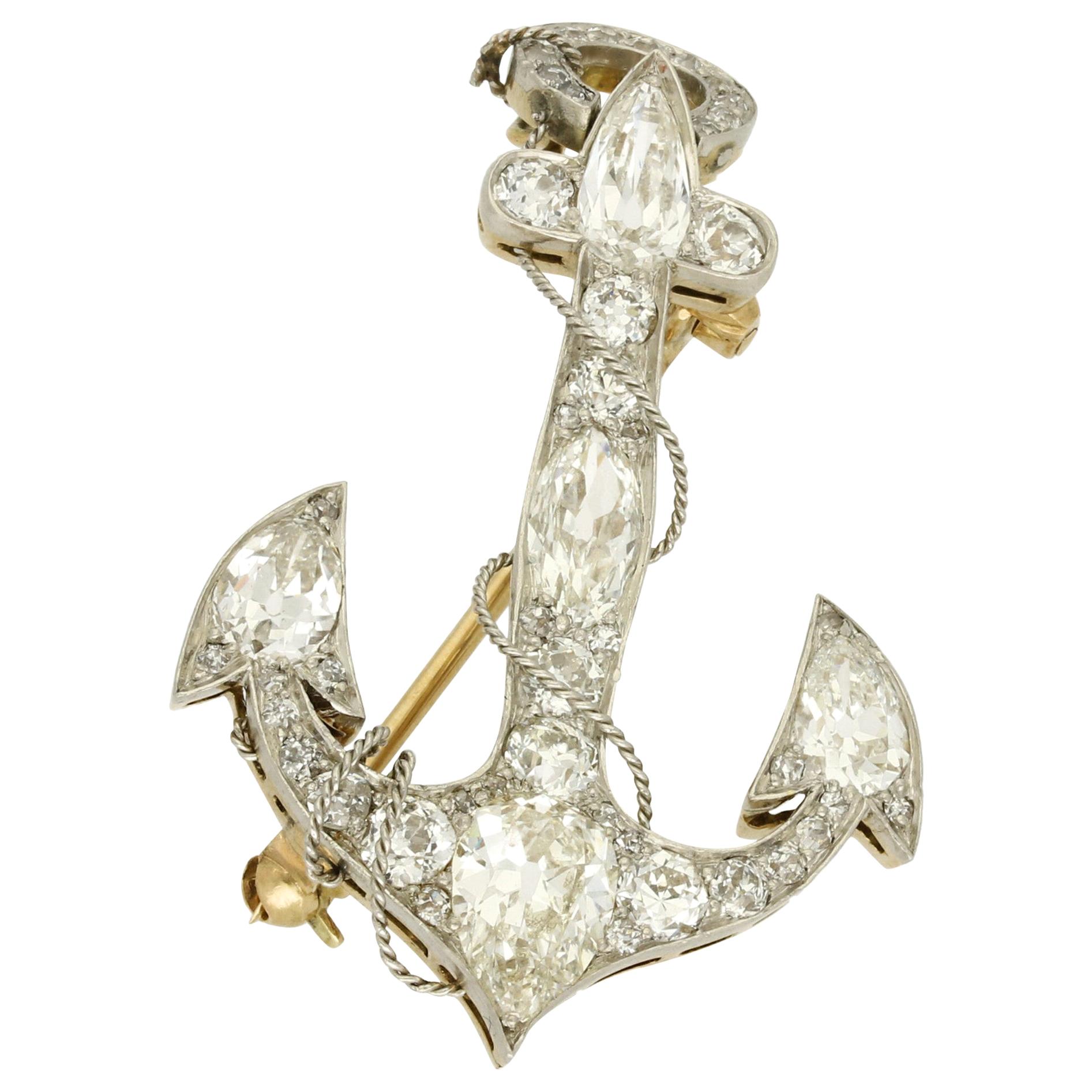 Victorian Anchor Old-Cut Diamond Set Brooch or Pendant