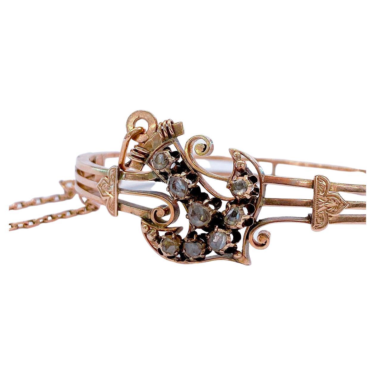 Victorien Bracelet victorien en forme d'ancre en or et diamant taille rose en vente