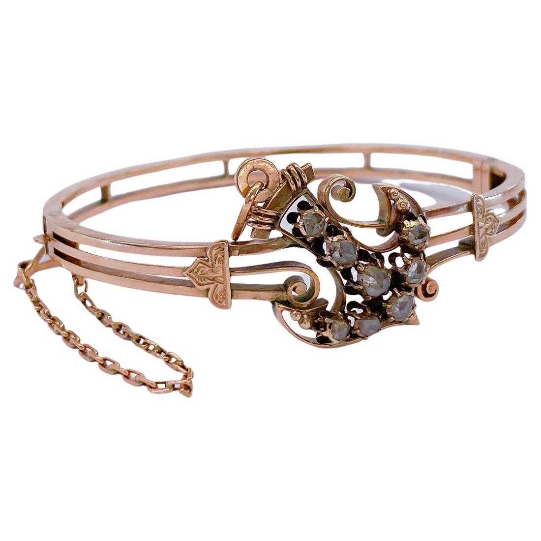 Bracelet victorien en forme d'ancre en or et diamant taille rose Bon état - En vente à Cairo, EG
