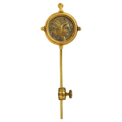 Victorian Ancient Carthaginian Zeus Coin 18 Karat Yellow Gold Antique Stickpin