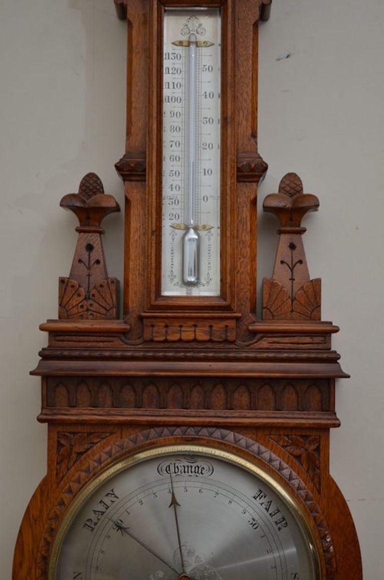 Victorian Aneroid barometer - Oak Barometer For Sale 1