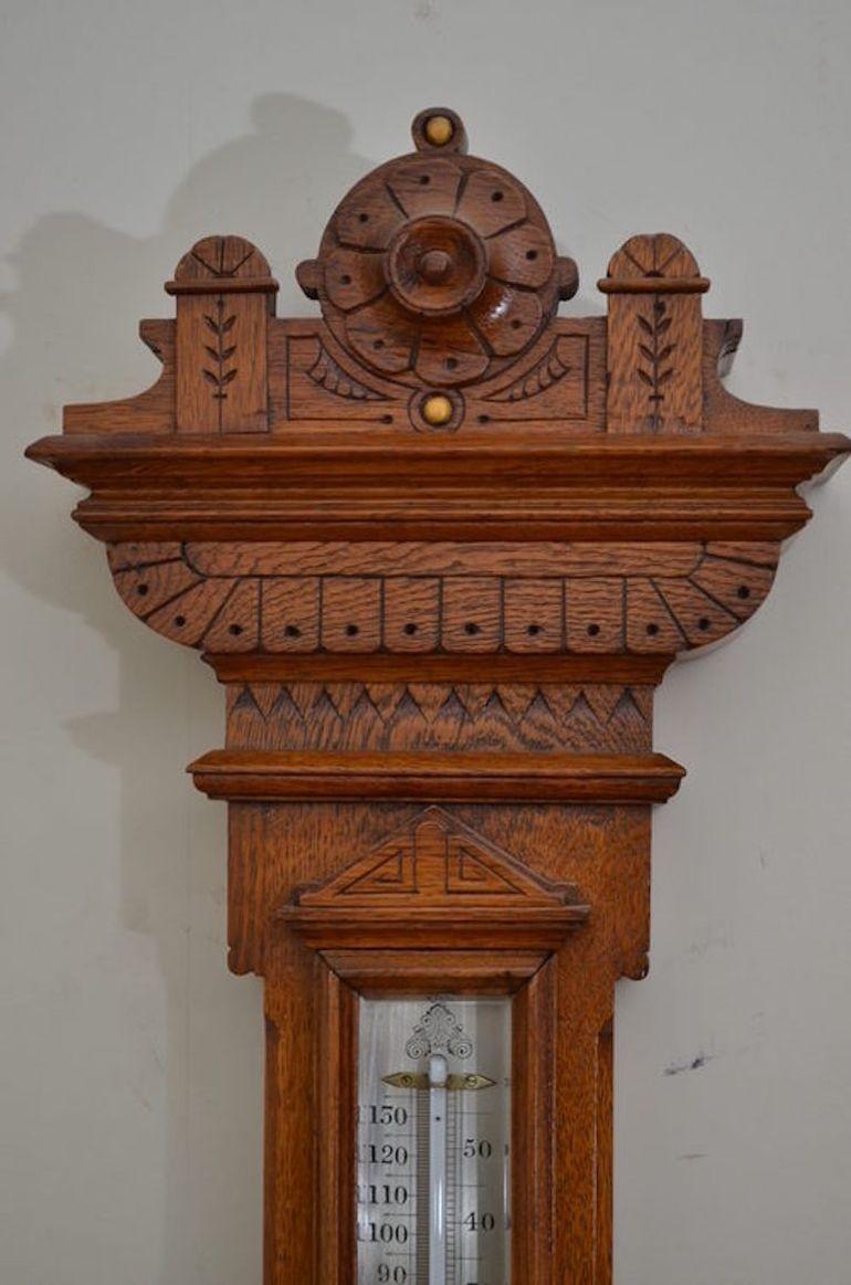 Victorian Aneroid barometer - Oak Barometer For Sale 2