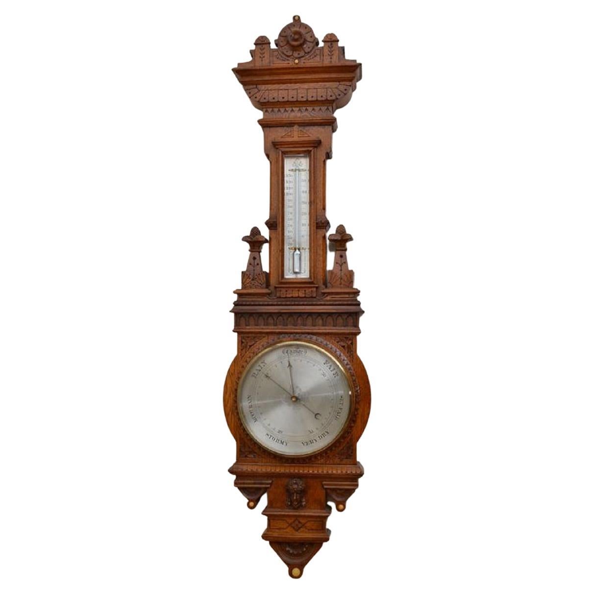 Victorian Aneroid Barometer, Oak Barometer For Sale