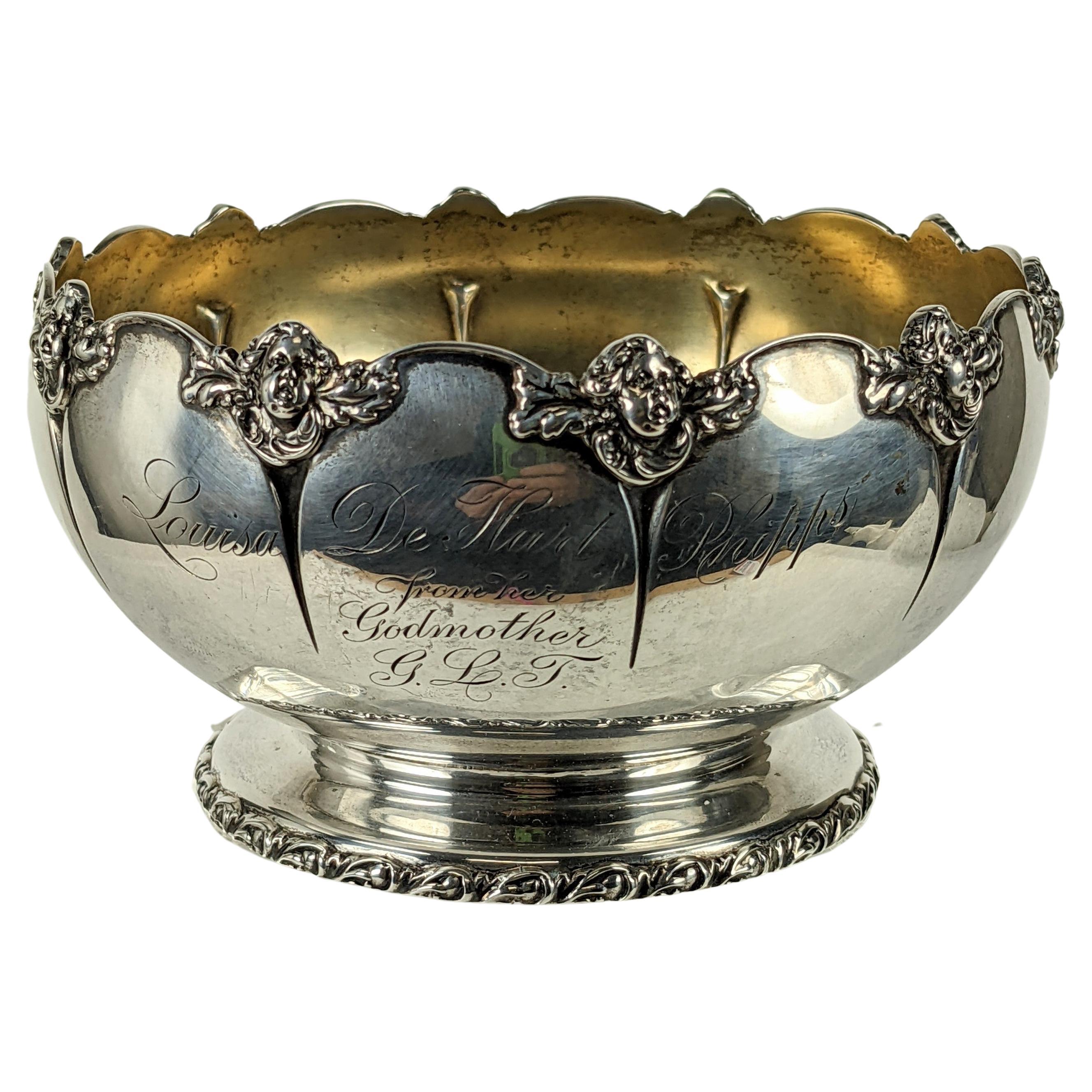 Victorian Angel Decorated Gorham Sterling Bowl For Sale