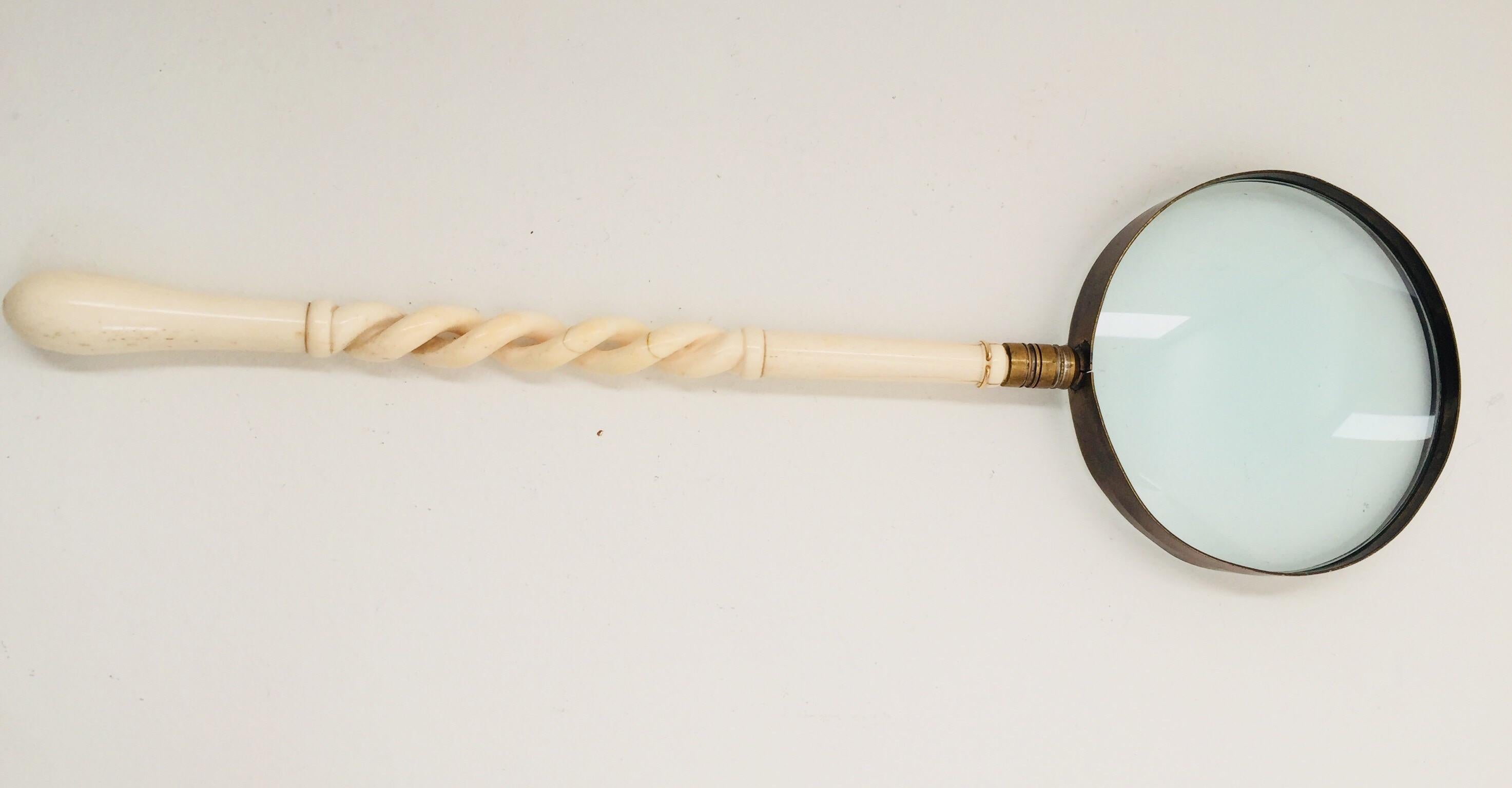 Victorian Anglo Indian Magnifying Glass with Horn Carved and Twisted Handle 8