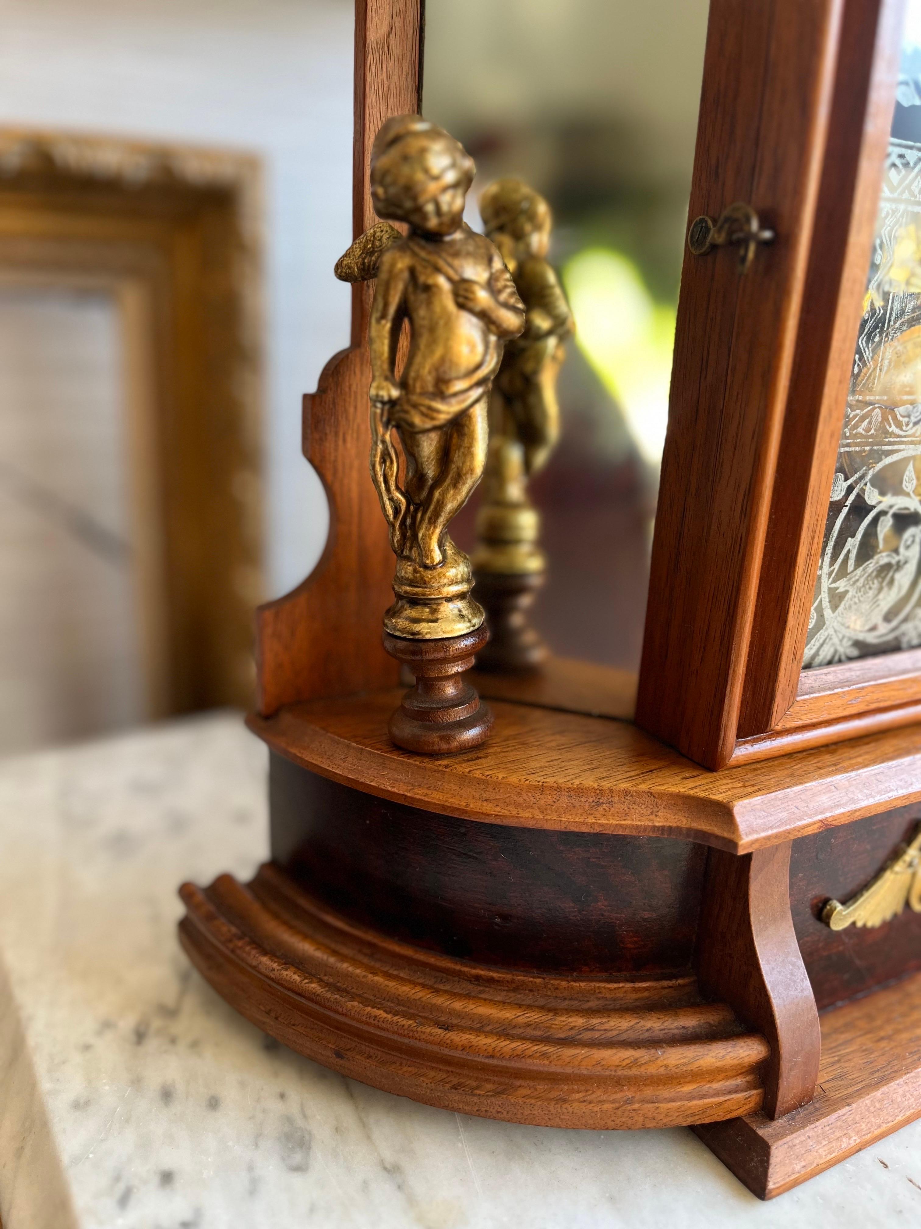 Victorian Ansonia Company Antique 1800s Walnut Brass Mantel  Pendulum Clock In Good Condition For Sale In Portsmouth, VA