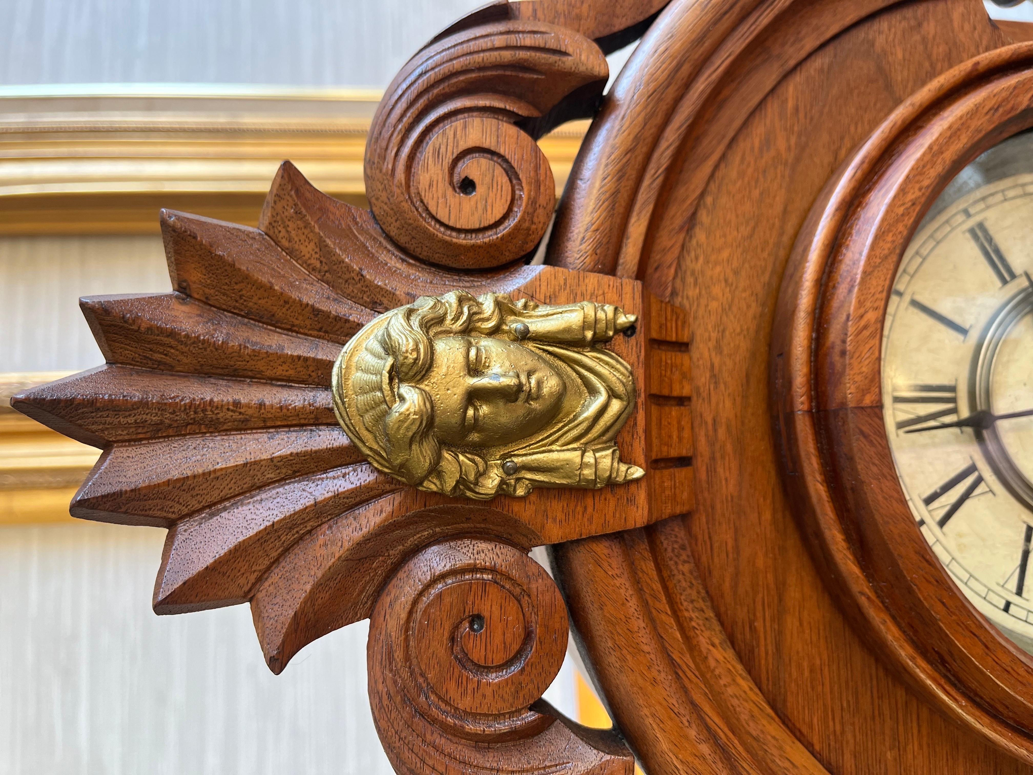 19th Century Victorian Ansonia Company Antique 1800s Walnut Brass Mantel  Pendulum Clock For Sale