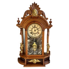 Victorian Ansonia Company Antique 1800s Walnut Brass Mantel  Pendulum Clock