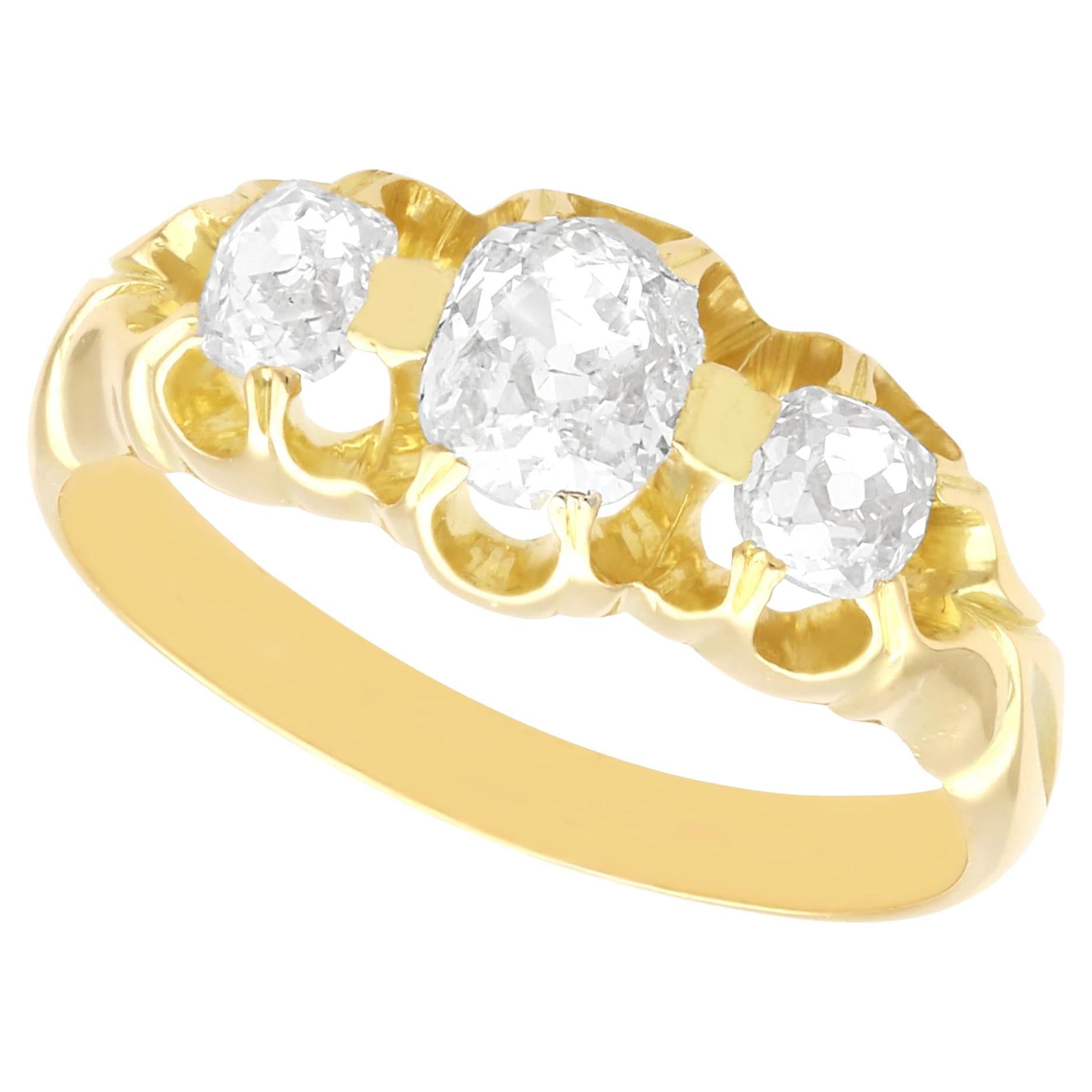 Victorian 0.88 Carat Diamond 15k Yellow Gold Trilogy Ring For Sale