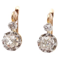 Victorian antique 0.90 ct diamond drop earrings, sleepers earrings