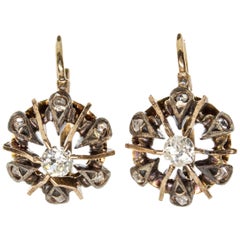 Victorian Antique 18 Karat Gold and Silver Diamond Earrings