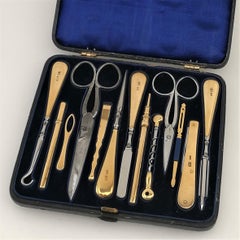 Victorian Antique 18-Carat Gold Sewing & Grooming / Vanity / Dressing Kit, 1873