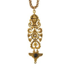 Victorian Antique 19K Yellow Gold Egyptian Pendant Chain Necklace