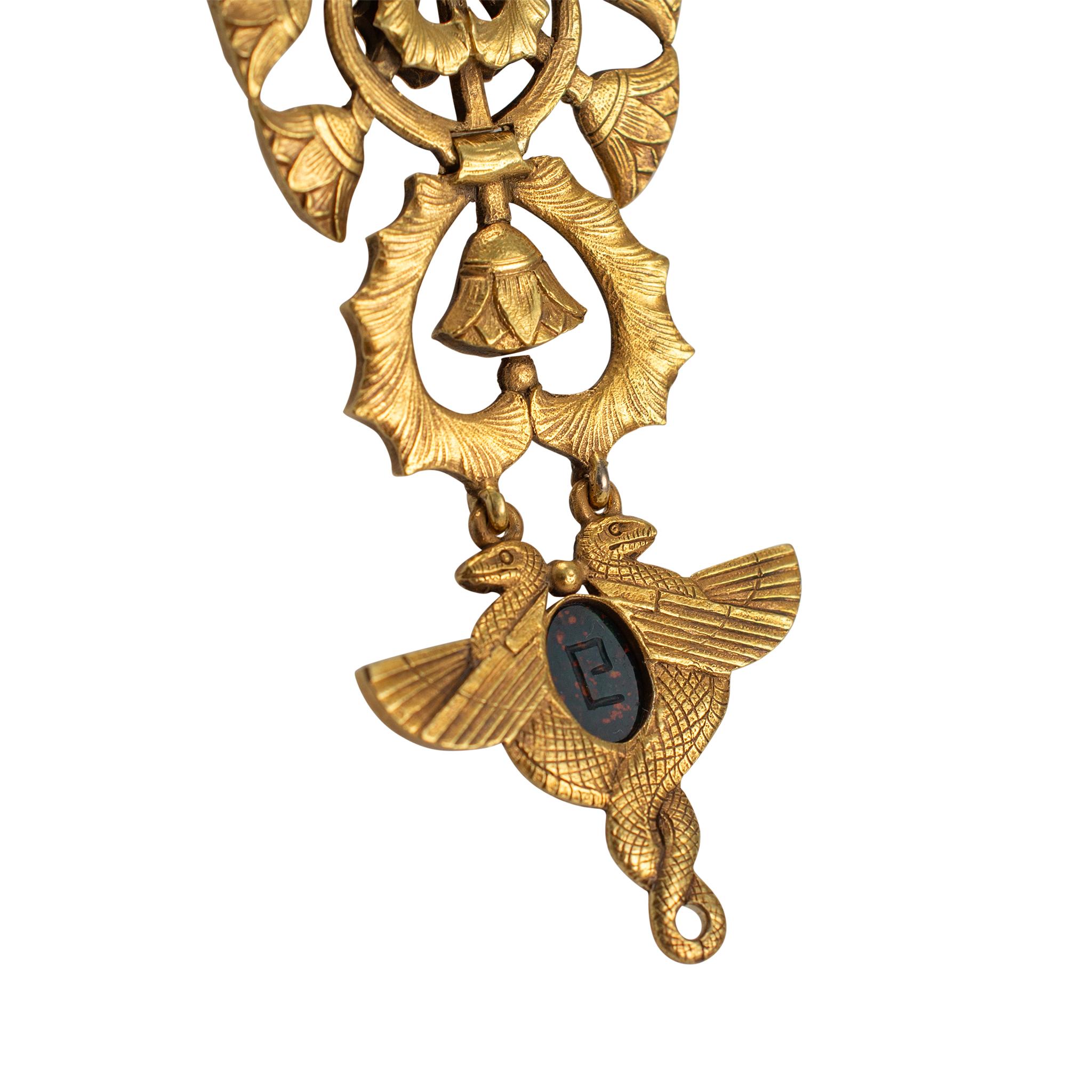 Victorian Antique 19K Yellow Gold Egyptian Pendant Chain Necklace For Sale 2