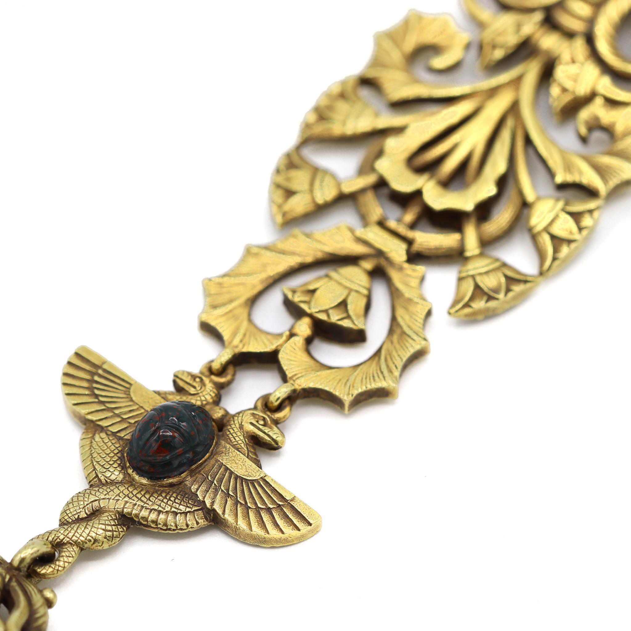 Victorian Antique 19K Yellow Gold Egyptian Pendant Chain Necklace For Sale 4