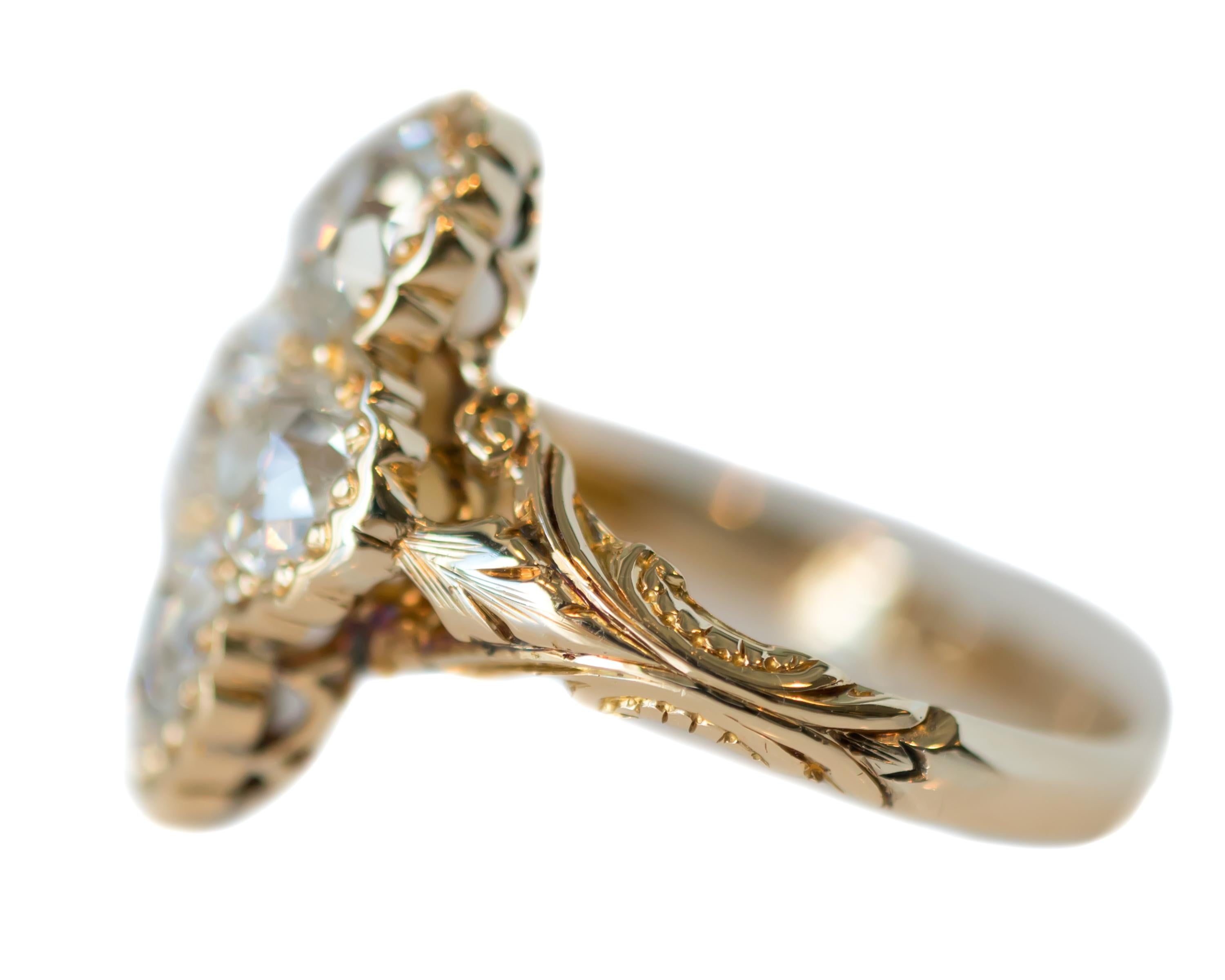 Antiker viktorianischer Ring aus 18 Karat Gelbgold mit 2,2 Karat Diamant im alten Minenschliff im Zustand „Gut“ in Atlanta, GA