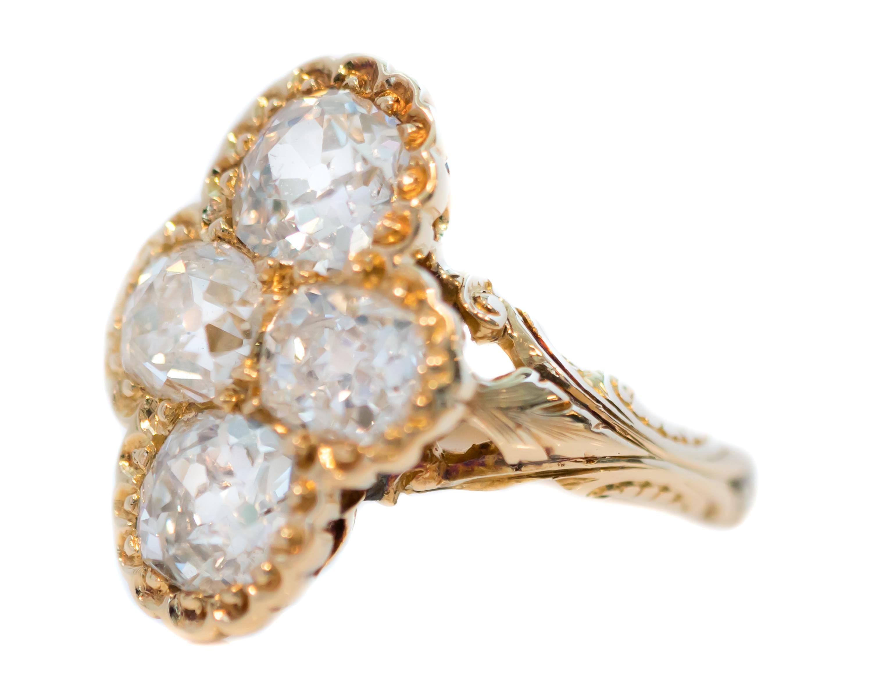 Antiker viktorianischer Ring aus 18 Karat Gelbgold mit 2,2 Karat Diamant im alten Minenschliff Damen